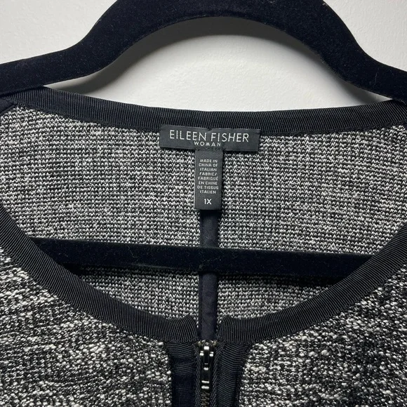 Eileen Fisher Women’s Black Grey Tweed Boxy Full zip Blazer Cardigan in 1X - Picture 4 of 9